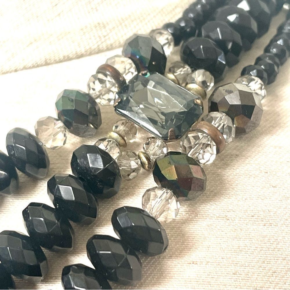 Black Multi Strand Rhinestone Statement Necklace - image 7